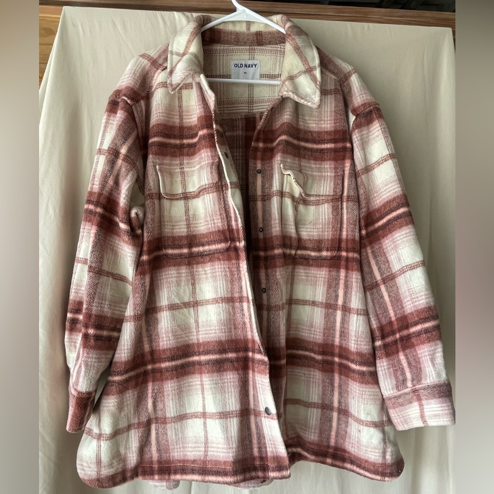 Old Navy Red Oversized Button Down Shacket with Notched Collar